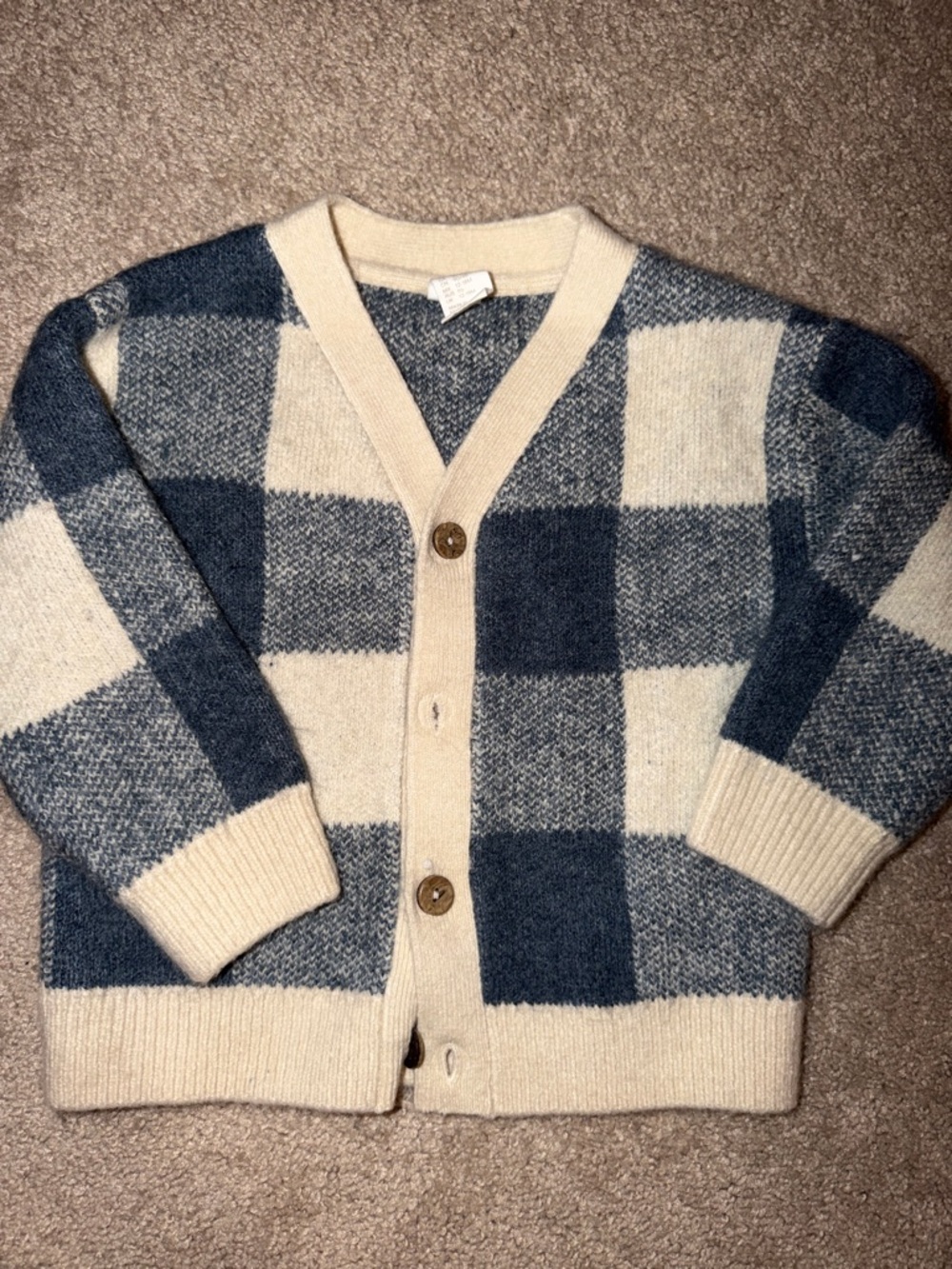 H&M Cream and Navy Check Button-Up Cardigan